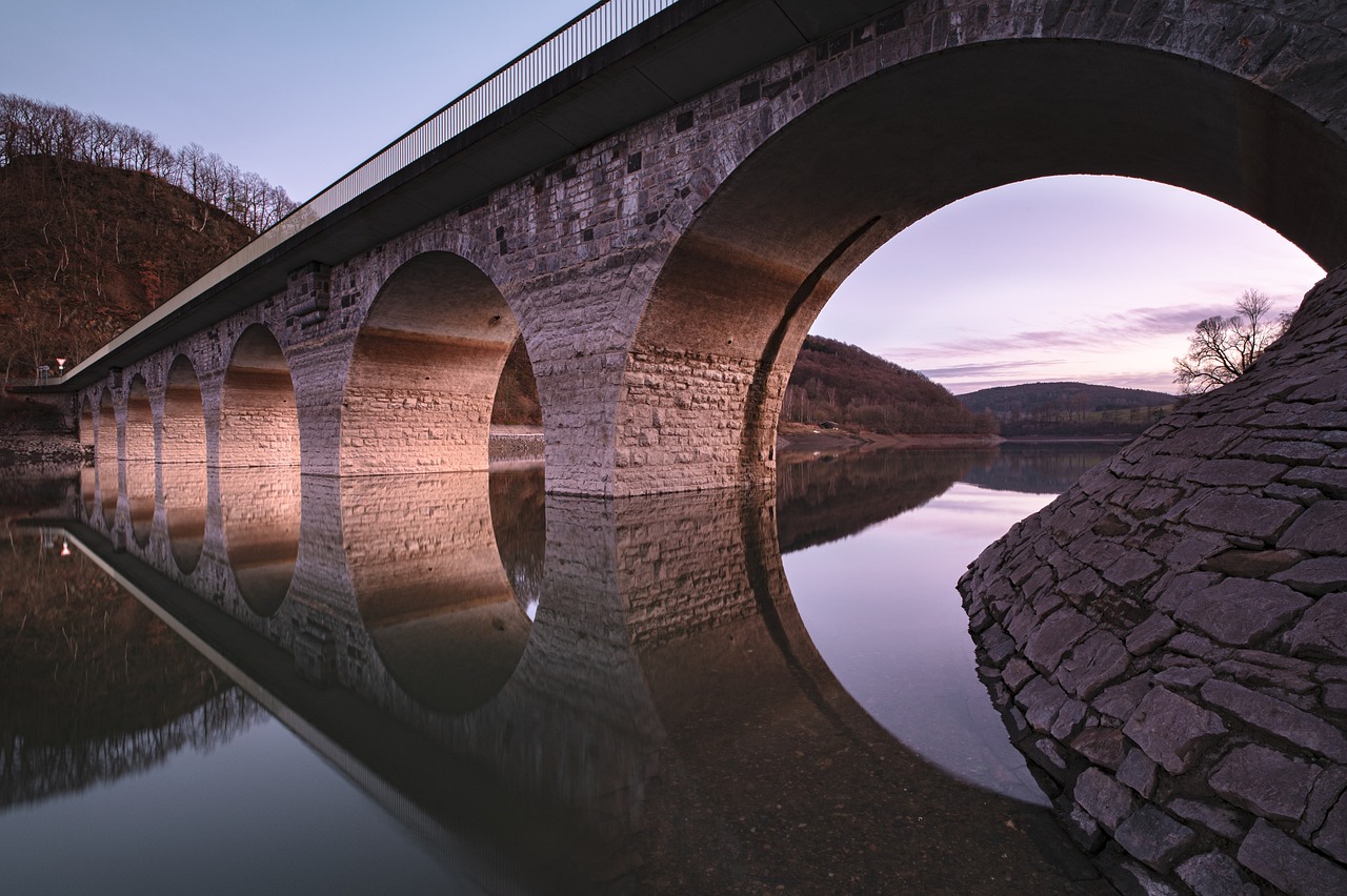 bridge, river, nature, reflection, water, architecture, arches, brick bridge, structure, scenic, mood