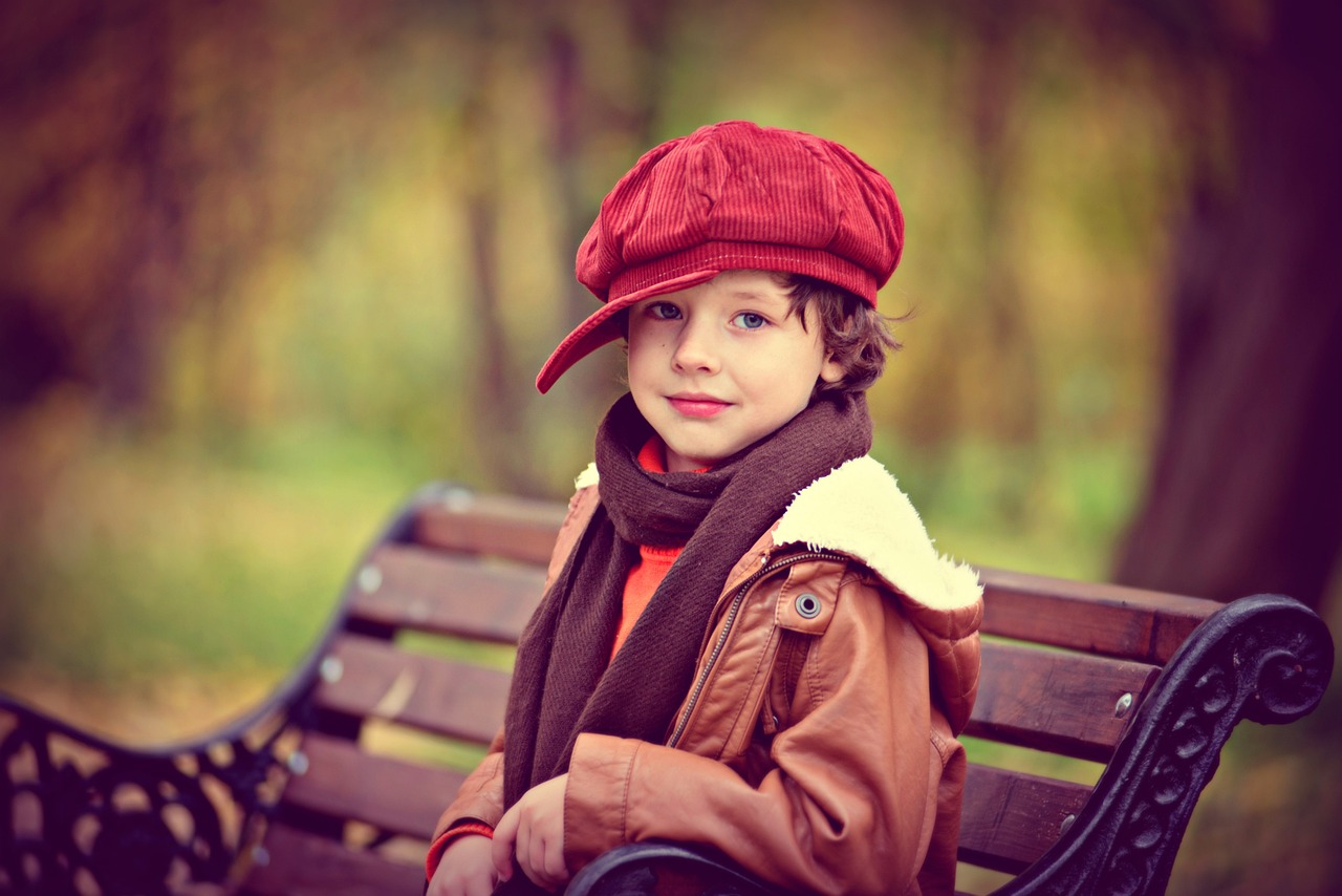 autumn, bench, child in park, the child on the bench, the boy on the bench, nature, trees, vacation, kids, boy, benches, children's portrait, shop, cap, scarf, cap, scarf, scarf, scarf, scarf, scarf