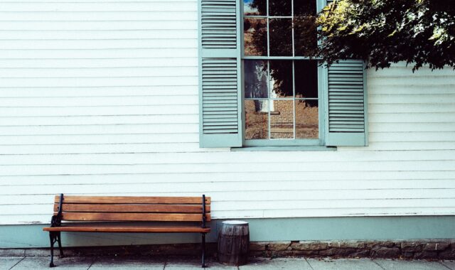 bench, seat, house, front, sitting, relax, window, facade, settee, empty, wooden, shutters, wood, siding, sidewalk, window, shutters, siding, siding, siding, siding, siding, sidewalk, sidewalk