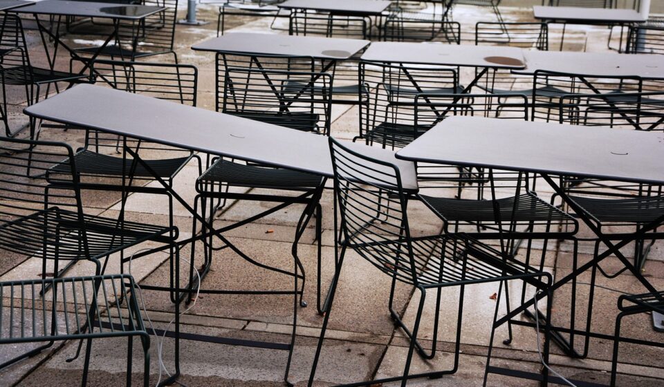 chairs, tables, street cafe, seating, in free to leave, deserted, furniture, gastronomy