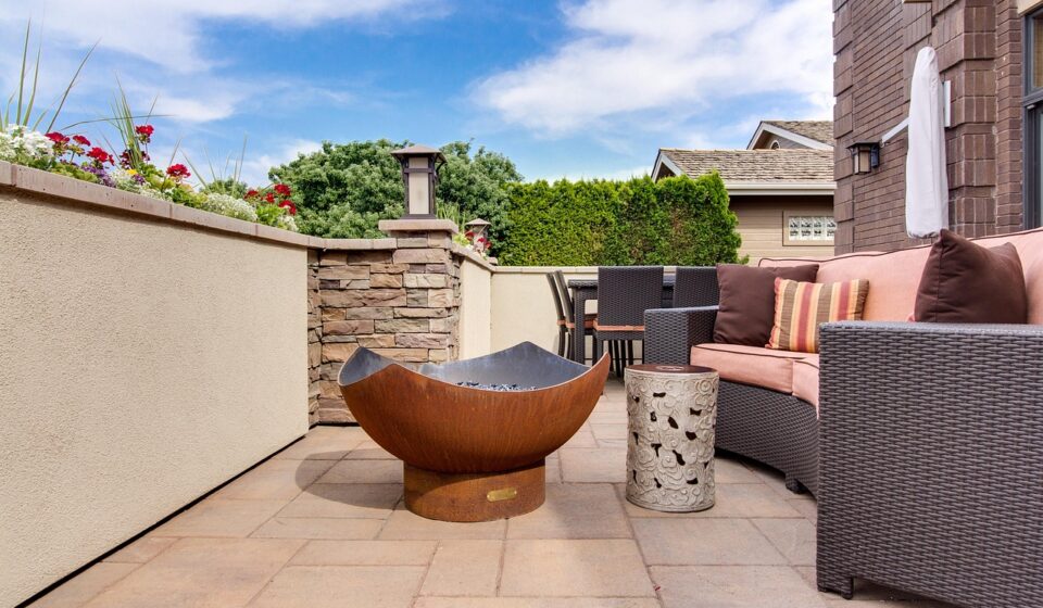 home, decor, real estate, interior design, outdoor patio, patio, model home, homes, firepit, outdoor, furniture, brown home, brown interior, patio, patio, patio, patio, patio, firepit