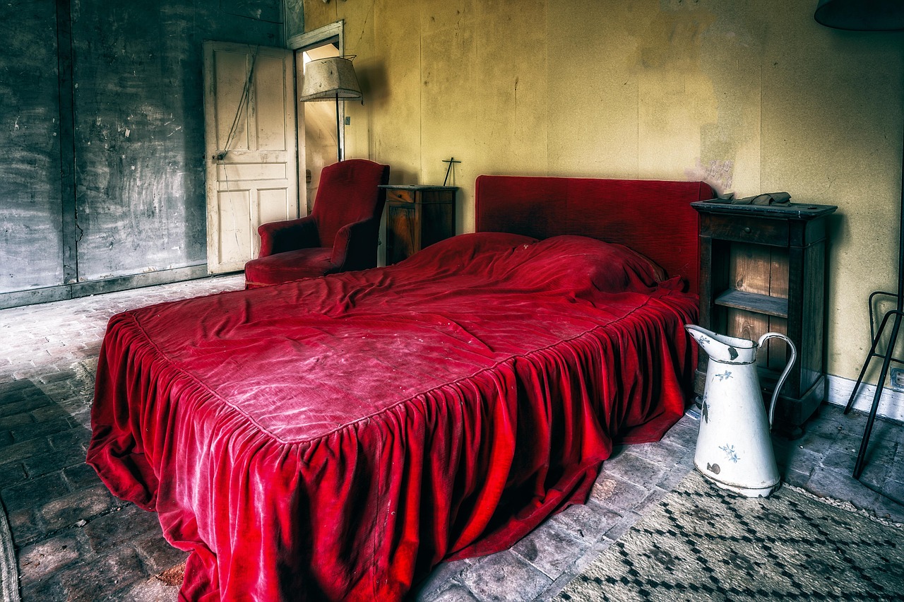 pforphoto, lost places, bed, bedroom, furniture, interior design, red, inside, lost places, bedroom, bedroom, bedroom, bedroom, bedroom